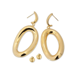 Women's Long Earrings  Oval Waves Current CPE920 Anartxy Steel